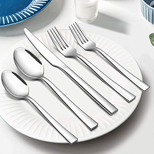 60-Piece Silverware Set, E-Far Stainless Steel Flatware Set Service For 12, Tableware Cutlery Set For Home Restaurant Party, Dinner Forks/Spoons/Knives, Square Edge & Mirror Polished, Dishwasher Safe #TOP4