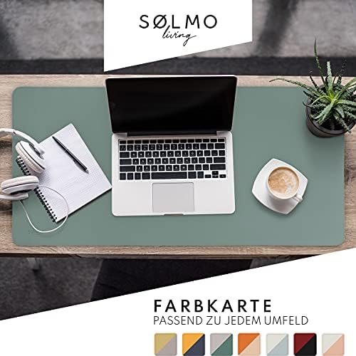 Sölmo Office Desk Mat Large 85x40 cm PU Leather Including Mouse Pad I Desk Blotter I Waterproof Desk Mat with Edge Protector I Dual-Sided (Petrol/Grey)