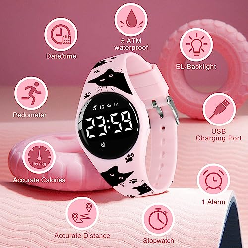 Image of Kids Watches for Girls Boys Digital Sport Watch with Step Counter Pedometer Vibration Alarm Clock, No App Waterproof Fitness Tracker Kids Watch Boys Girls Teens Students Ages 5-16
