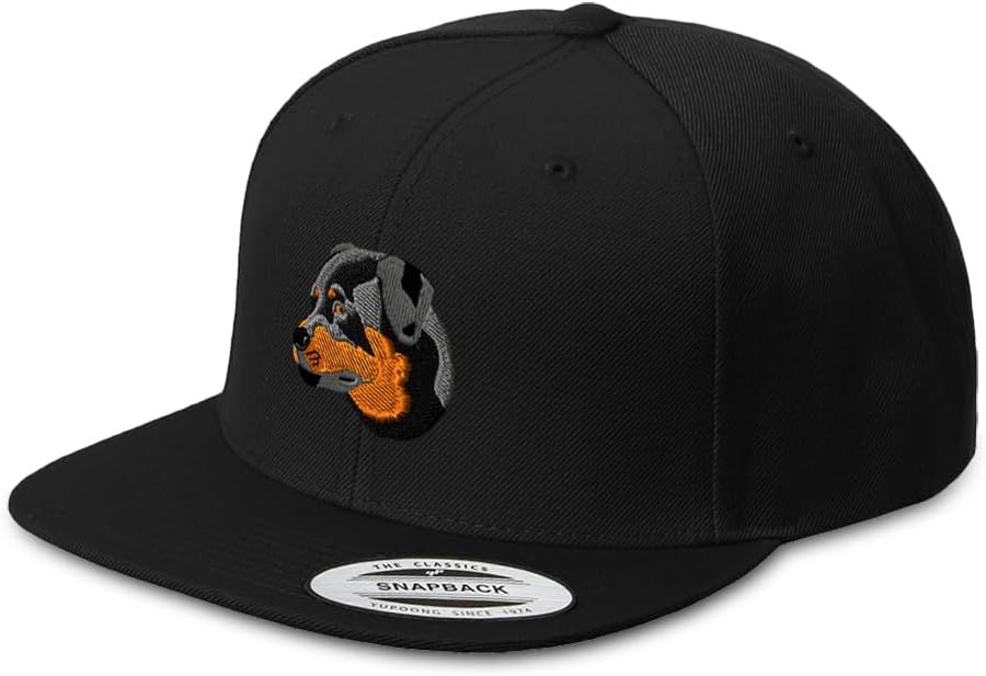 Snapback Hat for Men Flat Brim Hats Rottweiler Head A Embroidery Embroidered Flat Bill Hat Acrylic