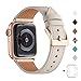 Produktbild QAZNZ Lederarmband Kompatibel mit Apple Watch Armband 40mm 38mm 44mm 42mm, Original Leder Ersatzband Kompatibel mit iWatch Serie 6 5 4 3 2 1 & iWatch SE(42mm 44mm,Elfenbeinweiß/Roségold)