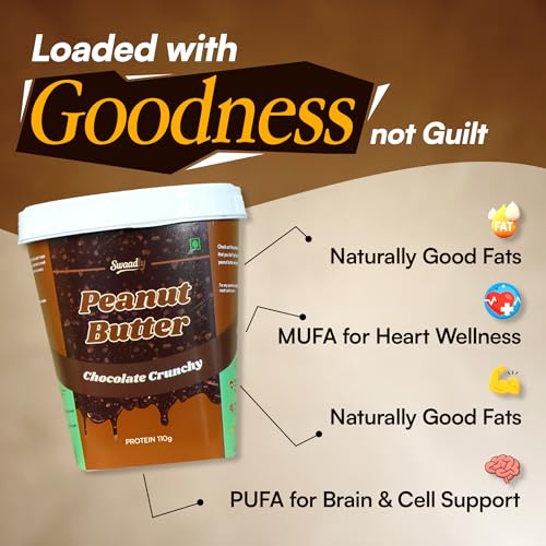 Image of Swaadly Chocolate Crunchy Peanut Butter 500 GRAMS | High Protein Spread | Source of Dietary Fibre | No Palm Oil | Made with Natural Ingredients | Healthy Breakfast & Fitness Snack