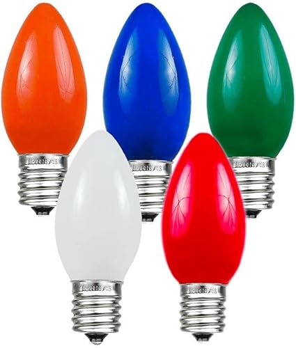 Miniatura 2 de Novelty Lights Paquete de 25 bombillas de repuesto de cerámica C9 para exteriores, multicolor, base intermedia E17C9, 7 W