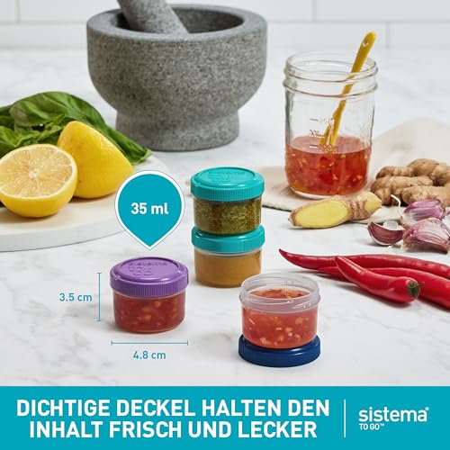 Sistema TO GO Dressingbehälter | Frischhaltedosen/Soßenbehälter mit Deckel | 35 ml | BPA-frei | blaue, grüne, pinke und violette Deckel… – Ansicht 3
