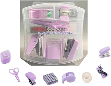 Mini Stationery Set, Macaron Lilac Colour, Handy for School, Office or at Home, in a Handy Storage Box