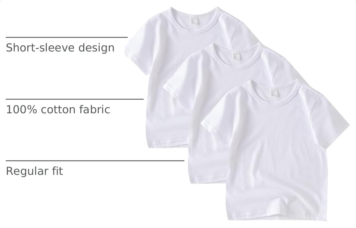 3 Pack Kids T-Shirt Cotton Tee Shirts for Boys and Girls Toddler Tops