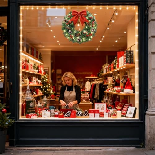 Couronne de Noël lumineuse 38 cm réaliste déco durable sans entretien