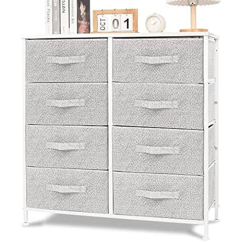 CONNOO Dresser with 8 Drawers, Fabric Storage Tower, Tall Vertical Dresser Organizer Unit for Bedroom, Closet, Hallway, Entryway, Nursery, Wooden Top, Easy Pull Fabric Bins Cover
