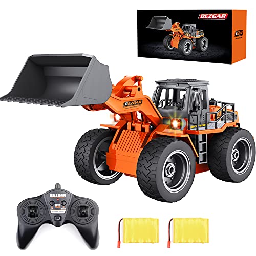 BEZGAR Remote Control Construction Bulldozer Toy, 6 Channel RC Bulldozer Toys, RC Construction Truck Vehicle Toys with 2 Rechargeable Batteries, TK182