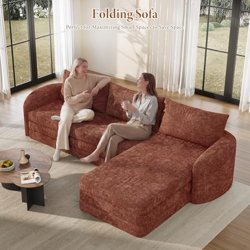 Image of Vesgantti 6 in 1 Convertible Folding Sleeper Sofa Bed, No Assembly, Orange