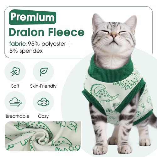 DENTRUN Sleeveless Cat Vest with Dinosaur Print, Breathable Ultra-Soft Dralon Fleece Cat Sweater, All-Season Pet Costume Apparel for Cats, Kitten Clothing for Indoor/Outdoor, Green, XS - Image 4