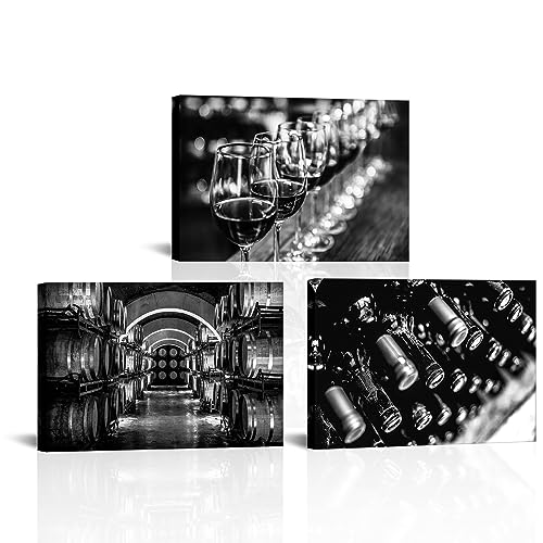 OuElegent Black and White Canvas Wall Art Wine Cellar Barrels