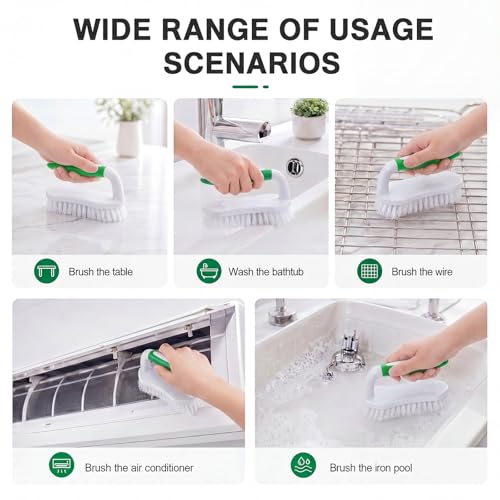 Image of Lallisa 24 Pcs Scrub Brush Bulk for Cleaning with Handle, Green | Heavy Duty Stiff Bristles Scrubber Brushes, Ergonomic Handle, Flexible for Bathroom Kitchen Floor Shower Tile Carpet Use