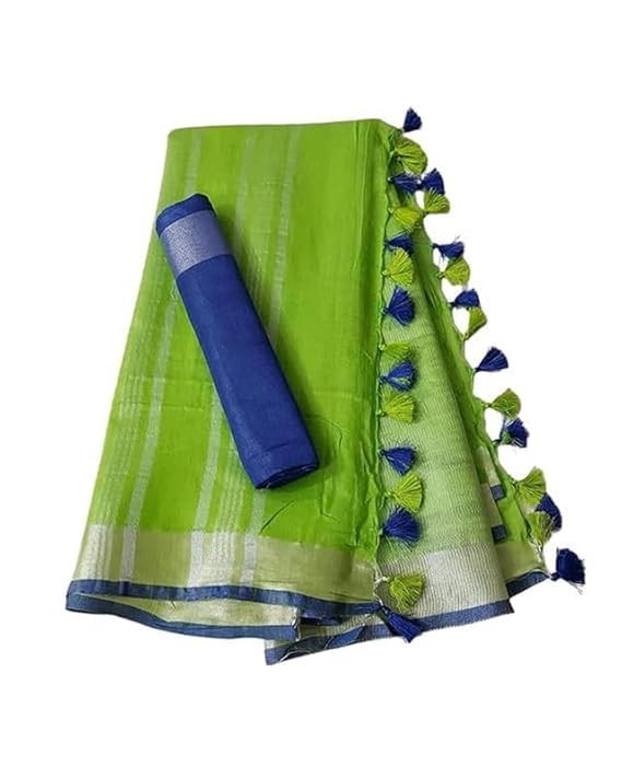 Image of STB-SILK TEXTILES BHAGALPUR Women's Linen Slub Saree With Contrast Blouse Piece