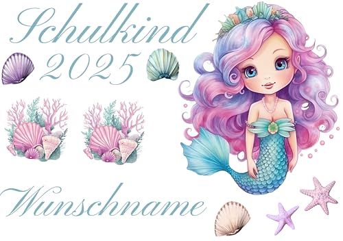 Ameloua Personalisiertes Bügelbild Set Schulkind Meerjungfrau