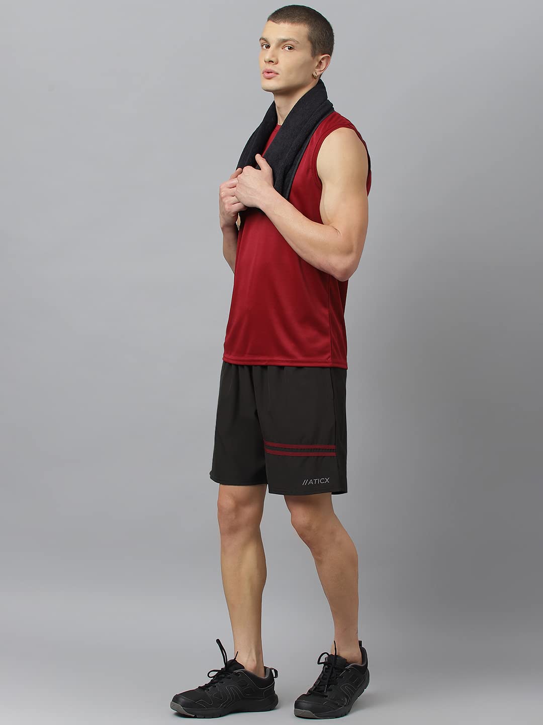 ATICX Polyester Shorts for Men - Quick Dry Lightweight with Zipper Pockets - Gym, Running, Jogging, Training Half Pants for Basketball, Swimming, Badminton, Outdoor & Home Wear, Signature Black, XXL - Image 5 thumbnail