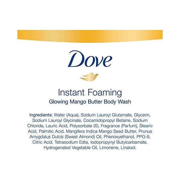 Dove Foaming Body Wash for All Skin Types Mango Butter For Glowing Skin, 13.5 Ounce (Pack of 4)