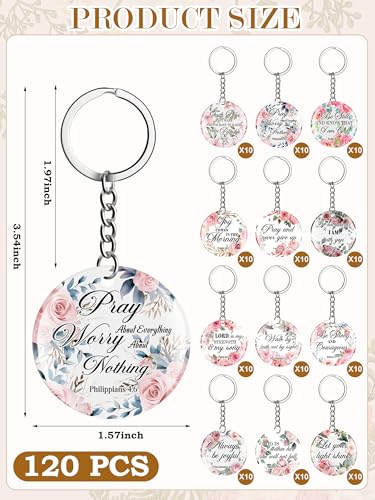 Image of Janmercy 120 Pcs Acrylic Christian Keychain Bulk Floral Bible Verse Keychain Religious Scripture Jewelry Gifts for Women Men
