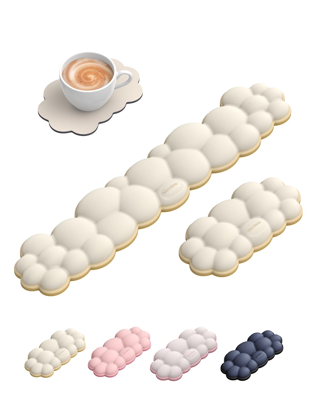 Vaydeer Cloud Keyboard Wrist Rest Set – Ergonomic Memory Foam Wrist Pad for Computer, Laptop & Gaming, Non-Slip Cute Desk Accessories for Office(Keyboard Rest + Mouse Rest + Coaster) - Milk Tea