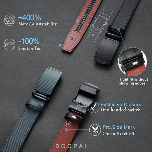 Image of DOOPAI Men's 2 Pack Ratchet Dress Belt - Adjustable 1 3 /8 inch Genuine Leather, Size Length Can Be Cut, With Gift Box