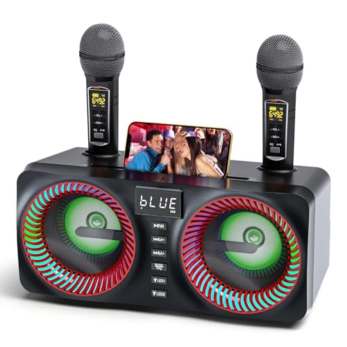 GJCrafts Karaoke, Todo-en-Uno Karaoke 2 Microfonos con Altavoz Bluetooth de 30W y Ranura para Micrófono Recargable, Karaoke Altavoz Completo Bluetooth para Fiestas, Reuniones en el Hogar (Red)