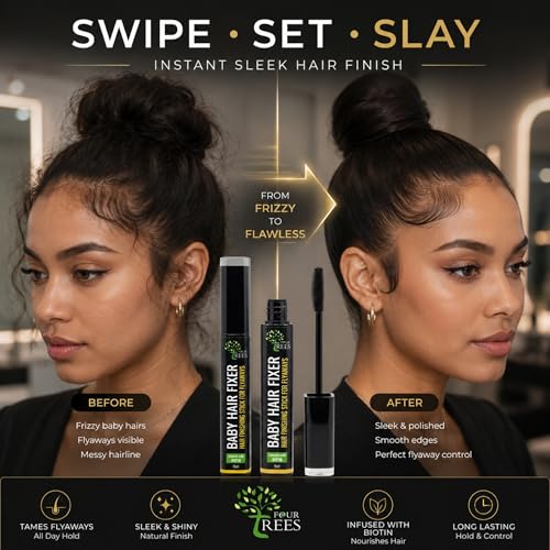 Image of Four Trees Hair Finishing Stick for Frizzy Hair & Flyaways | Baby Hair Fixer | Non-Sticky, Non-Greasy Hold | Infused with Biotin for Hair Strengthening | 15ml | For All Hair Types