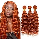 Fridnae Ginger & Orange 350 Deep Wave Human Hair Bundles, 16-20 Inch, 3 Bundles, 300g Total, Remy Hair Extensions