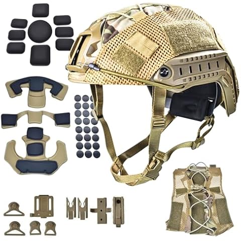 Airsoft Fast Helmet Set with Cover ，Tactical Paintball Helmet Internal Memory Foam Protective Pad Adjustable Size for Adult and Teenager (Camo) Cover