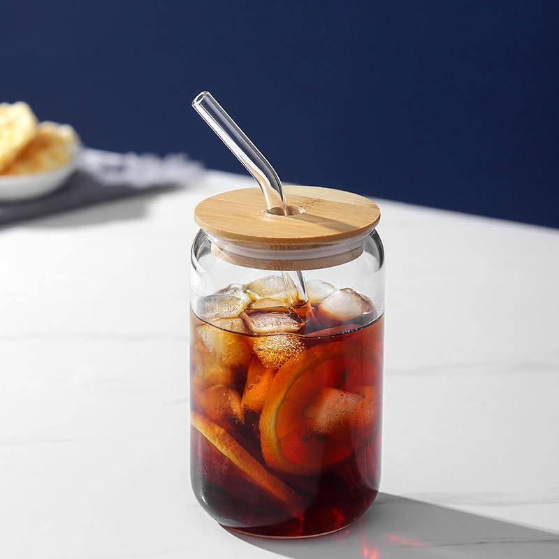 Vasos con tapa bambú y sorbete de vidrio 18oz set 4 pzas miniatura 7