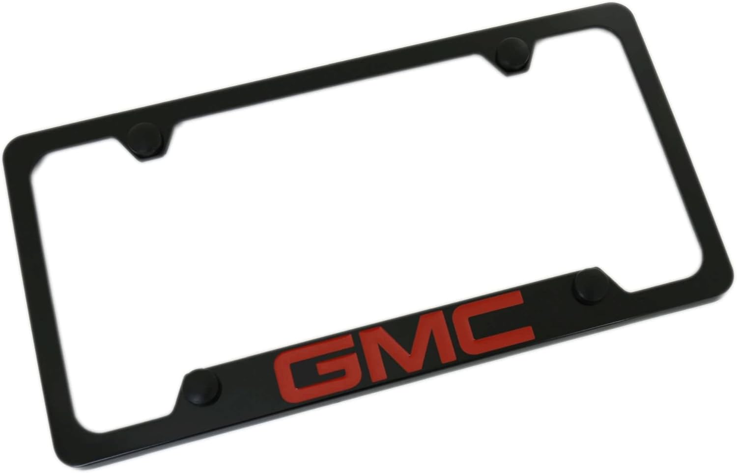 GMC Red Logo Black Coated Metal Bottom Engraved License Plate Frame Holder