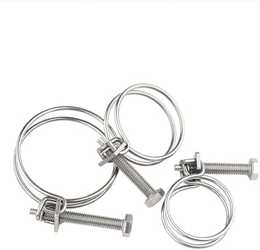 5PCS Double Wire Hose Clips Adjustable 201 Stainless Steel Hose Clamps Double Wire Pond Hose Clips Fastener for Pipeline,25-29mm/0.98-1.14inch