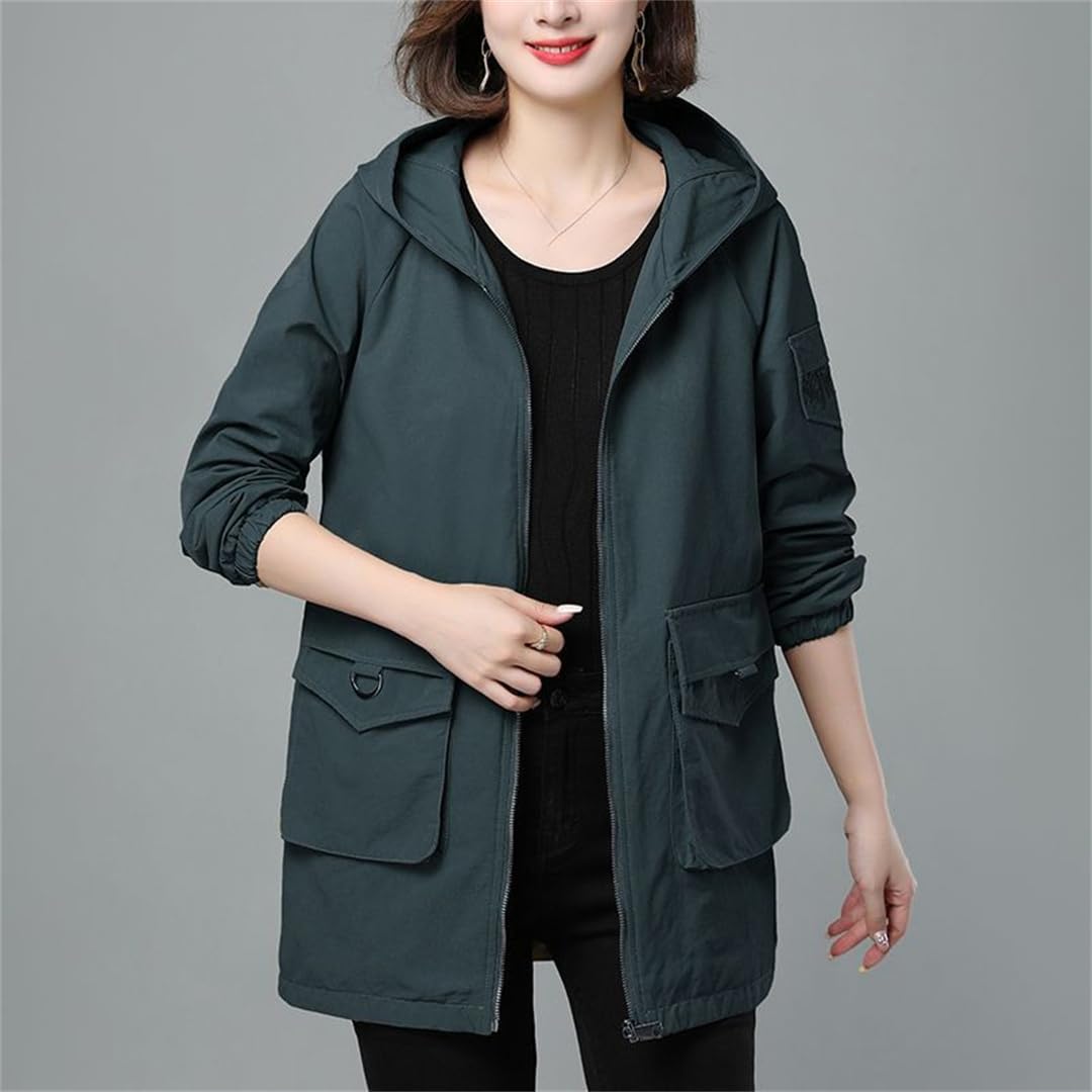 Primavera E Autunno Trench Da Donna Di Mezza Lunghezza Con Cappuccio Sciolto Giacca Di Mezza Età Con Fodera