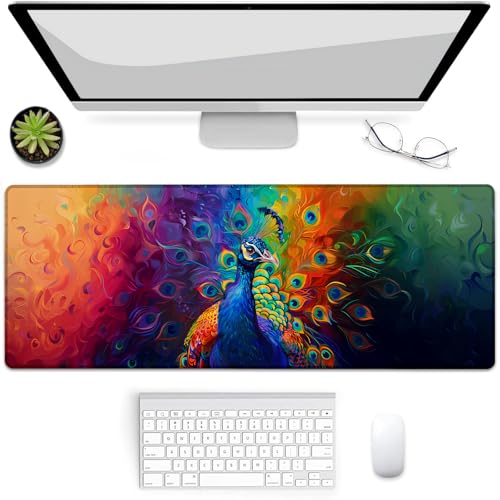 Tapis de souris de jeu paon 80 x 30 cm, design artistique chic