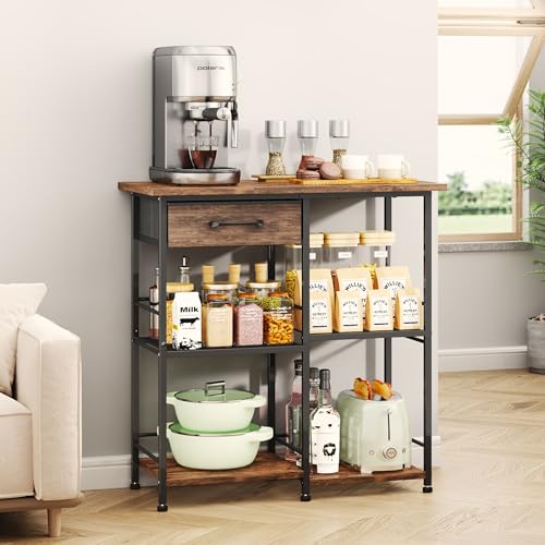 SWTYMIKI Bakers Rack with Storage - Coffee Bar Cabinet Organizer, Coffee Station for Kitchen Dining Room, Microwave Stand with Adjustable Feet, Espresso by SWTYMIKI - Used condition - US$40.78