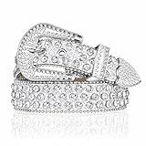 Sueyale Rhinestone Belt for Women Men, Bling Studded Leather Belt BB Belt Western Cowgirl Cowboy Y2K Style Shining Silver Diamond Sequin Waist Belt for Jean Pants Dress, S