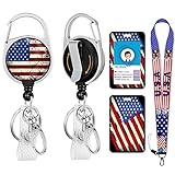 4th of July Patriotic Badge Reels Retractable with 360 Degrees Rotate Carabiner Clip Heavy Duty, Ame