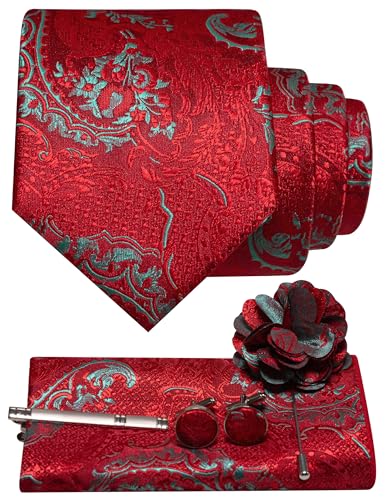 Image of JEMYGINS Mens Tie and Pocket Square,Lapel Pin,Cufflinks,Tie Clip Sets with Gift Box 5PCS