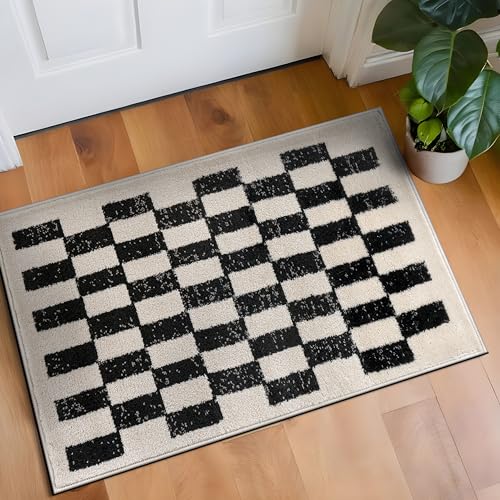 Rugshop Black and White Checkered Area Rug – High-Contrast Grid