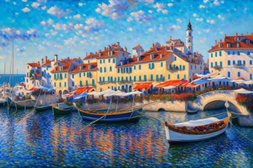 Affiches sur toile de lin d'art mural de salon SERENDIPITP European Waterfront 58 x 90 cm