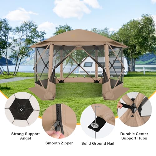 Image of COBIZI 12x12 FT Pop Up Canopy Stargazing Tent, Gazebos On Clearance with Removable Roof,Instant Screened in Gazebo, Screen Tents Portable carpas para Patio for Outdoor Camping,Backyard, Garden,Khaki