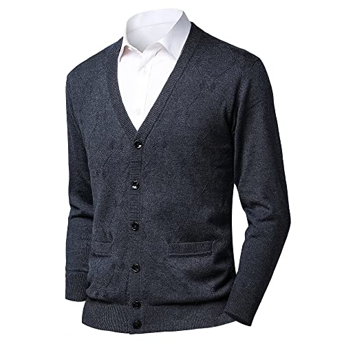 Cardigan homme col V gris foncé en tricot de laine douce M
