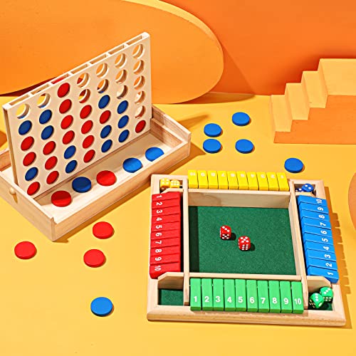 2 Pcs Shut The Box Game And 4 In A Row Tables Game Set, 2-4 Player Family Wooden Board Table Math Games, 8 Dices Classics Tabletop Version Games For Teens Adults Home Classroom Party Or Pub #TOP5