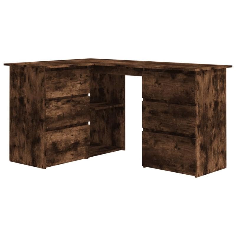 Eleganz Escritorio esquinero de madera de roble ahumado, 145 x 100 x 76 cm, material de madera, duradero y ahorra espacio para trabajos modernos