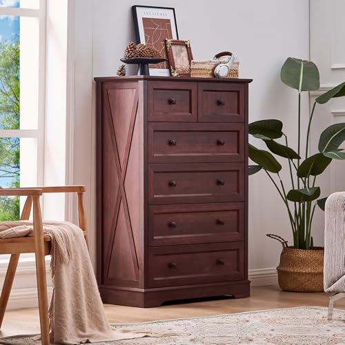 NONGSHIM Farmhouse 6 Drawer Dresser, Dressers Chest of Drawer for Bedroom Organizer Storage, 48