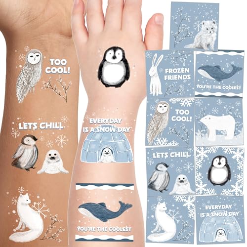 Cheerland Winter Friends Temporary Tattoos Children Artic Animal Stickers Polar Bear Rabbit Fox...