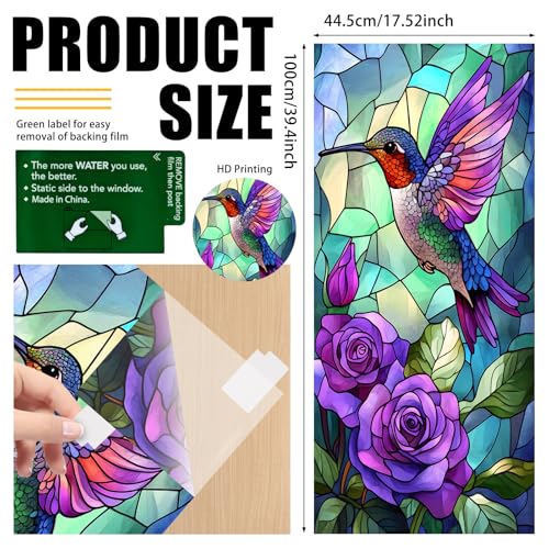 Image of Nuxovilar Hummingbird Rose Glass Pattern Window Film 17.7x39.4 in PVC