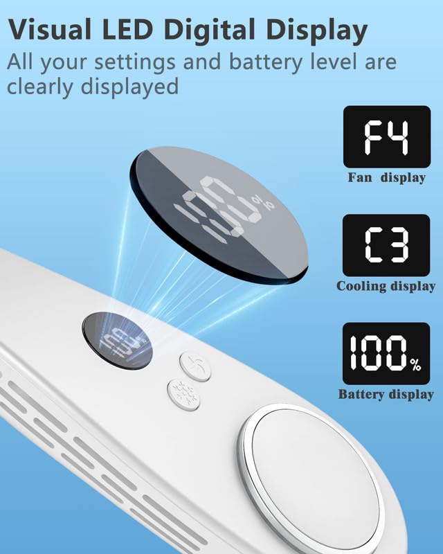 Kouric Ventilatore da Collo,Ventilatore Portatile, Ventole Collo USB Ricaricabile Silenzioso Senza Lama con LCD Display,Flusso d'Aria a 360°,4 Velocità per Ufficio,Casa,Aria Aperta