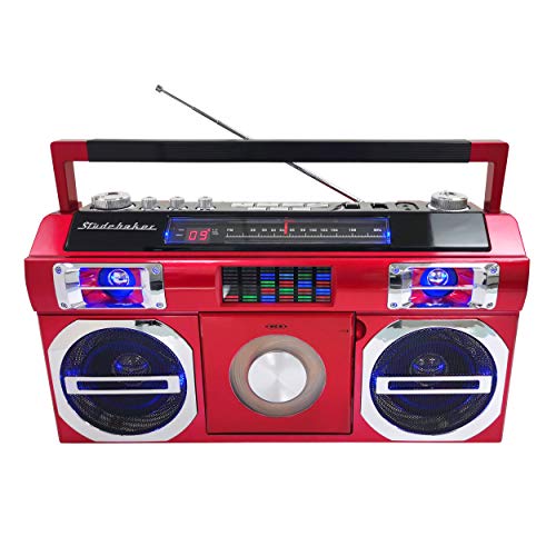 Studebaker Sb2145R 80'S Retro Street Bluetooth Boombox With Fm Radio, Cd Player, Led Eq, 10 Watts Rms Power And Ac/Dc #TOP3