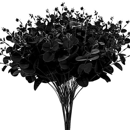 KXCOFTXI Black Eucalyptus Branches, 2Pcs Artificial Eucalyptus Stem Halloween Bouquet Filler for Halloween, Goth Party, Wedding Bride Bouquet