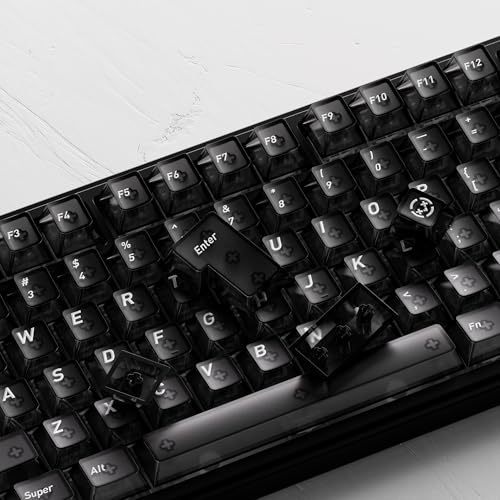 Image of HITIME XVX Black Clear Keycaps, Transparent Keycaps 60 75 100 Percent, Ceramic Keycap Style, Shine Through Keycap, Cherry Profile Keyboard Keycap Set for MX Switches Mechanical Keyboard, 119 Keys